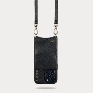Bandolier - EMMA iPhone 12/12 Pro Pebble Leather Crossbody Black/Gold
